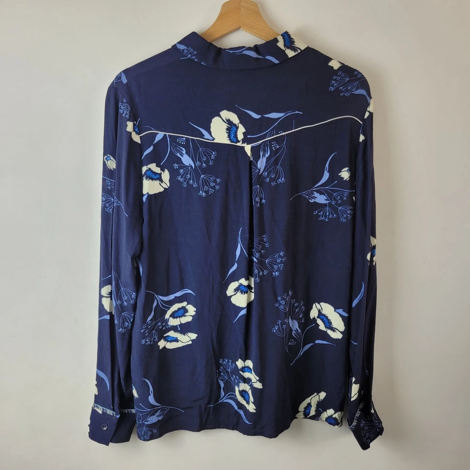 Blusa Camisa Grace & Mila Mujer Talla M Azul Marino Floral Informal Inteligente Carrera Foto 2 de 4
