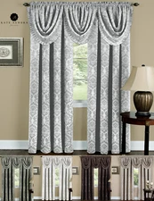 Damask Blackout Rod Pocket Window Curtains & Valances - Assorted Colors & Sizes