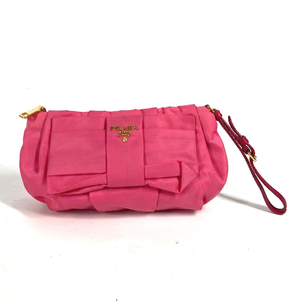 PRADA With strap Ribbon Ribon Backpack Pouch Clutch bag Nylon pink