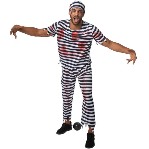 Costume Uomo Zombie Carcerato Prigioniero Galeotto Righe Carnevale  Halloween nuo | eBay