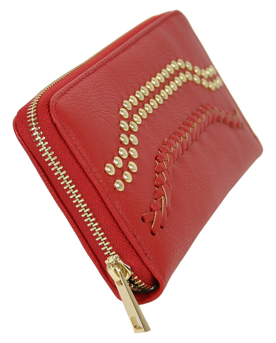 Damen Geldbörse groß mit Reißverschluss Portemonnaie Geldbeutel schwarz und  rot