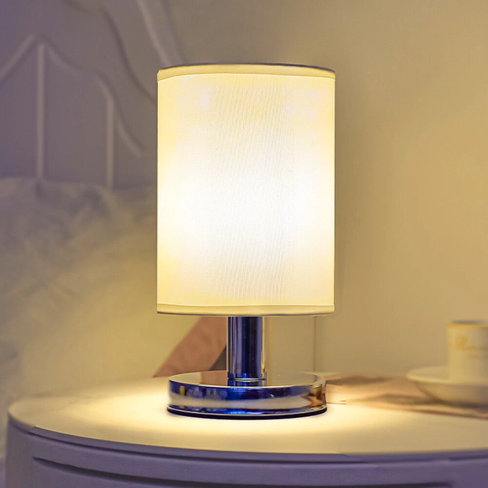 USB Bedside Lamp with Linen Fabric Shade Desk Lamp Pure White