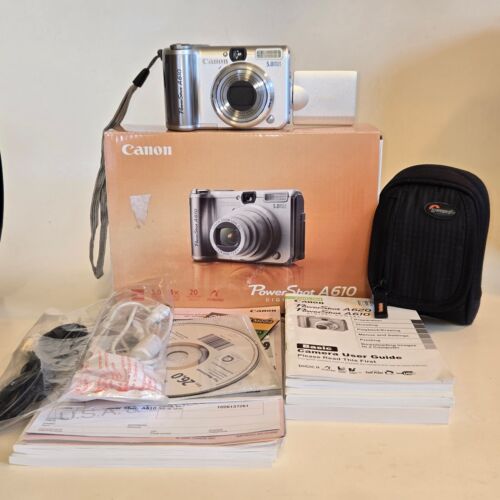 Canon PowerShot A610 5.0MP Digital Camera Silver 4x Zoom in Box w/ Case