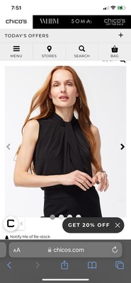 NWT Chicos Black  Label Twist Neck Tank Size Small