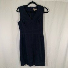 Banana Republic Shift Dress Women's 6 Dark Blue Sleeveless Vneck Zip Back Cotton
