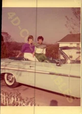 Vintage snapshot photograph  Classic Car Adventure with Smiling Friends