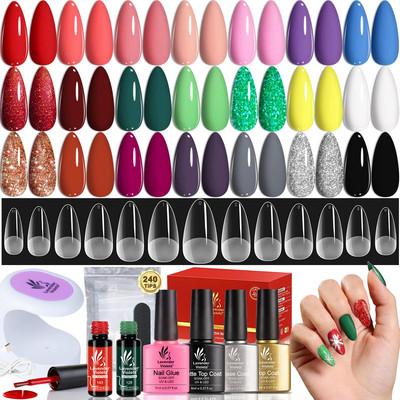 21 Colors Gel Nail Polish Kit with U V Light - LED Lamp, Nail Extension: 240 Sho