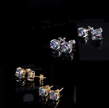 Unisex Men Women Sterling Silver Post Round Colorful CZ Stud Earrings Gift PE22