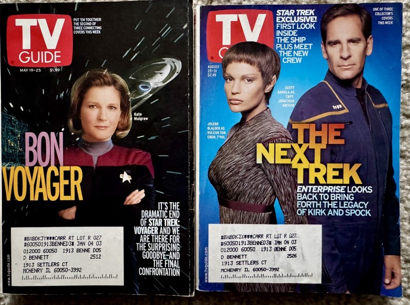 2 STAR TREK TV GUIDES MAY 19-25 & AUGUST 25-31  2001  - VOYAGER, ENTERPRISE