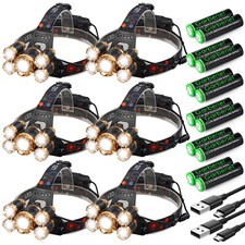 Lot 1-6 Pack Rechargeable 5 LED Headlamp Super Bright Headlight Head Torch Lamp