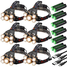 Lot 1-6 Pack Rechargeable 5 LED Headlamp Super Bright Headlight Head Torch Lamp