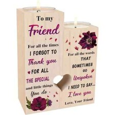 2pc Set Wooden Friend Heart-Shaped Tea Light Candle Holder Set Christmas Gift