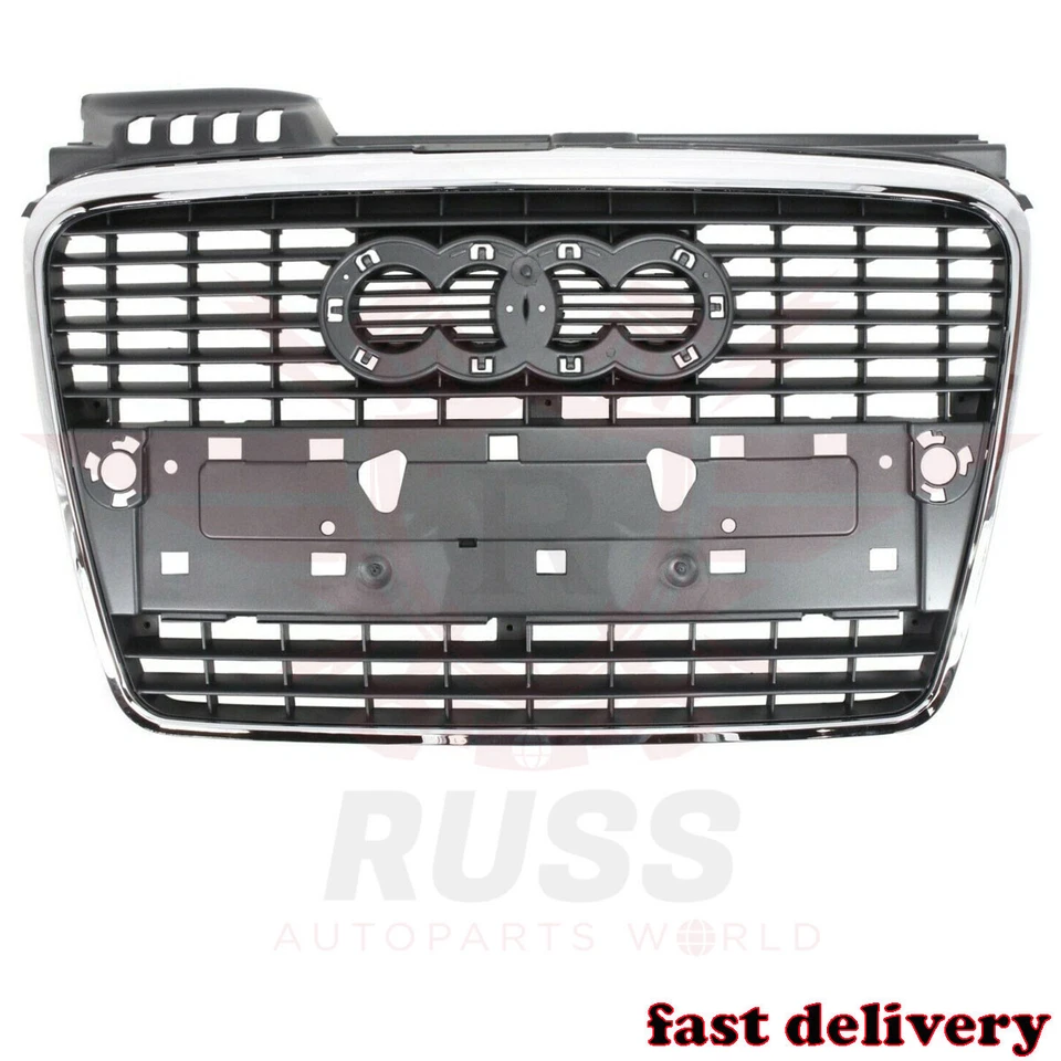 New Front Grille Assembly Chrome Shell with Gray Insert For 2005-2009 Audi A4 — 第 2/4 张图片