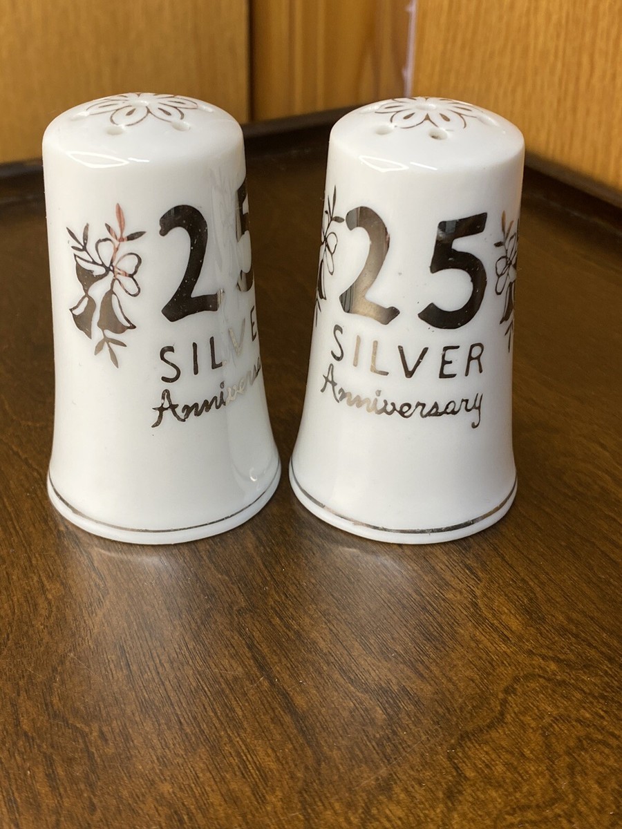 Salt and Pepper Shakers ~ 25th Silver Anniversary~ Made in Japan H