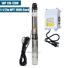 1HP 4'' Deep Well Submersible Pump 207' 37GPM 110V Stainless Steel w/Control Box