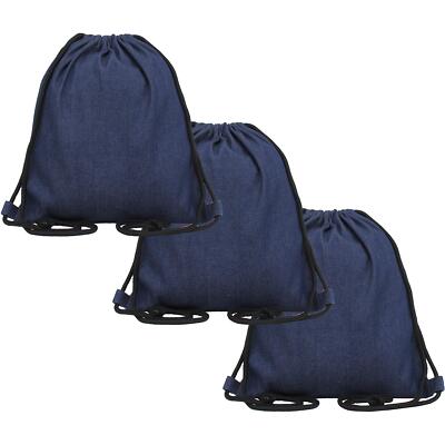 Threadart 100% Cotton Drawstring Backpacks - 3 Pack - Denim 15.75'' x 13.75''