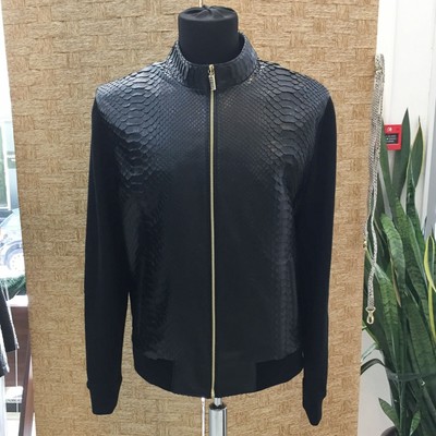 Zilli Genuine Python Leather Knitwear Tricot Men's Luxury Bomber