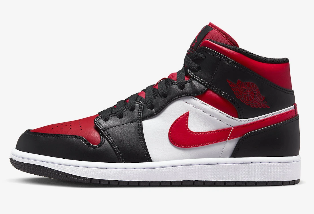 Nike Air Jordan 1 Mid Bred Toe White Black Red 554724-079 Mens GS