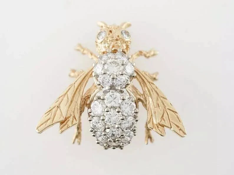 2.20 Ct Round Simulated Diamond Honey Bee brooches pins 14k Yellow gold plated - Image 2 of 4