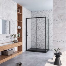 H.185CM BOX DOCCIA ANGOLARE SCORREVOLE+PARETE FISSA VETRO 5MM PROFILO NERO OPACO