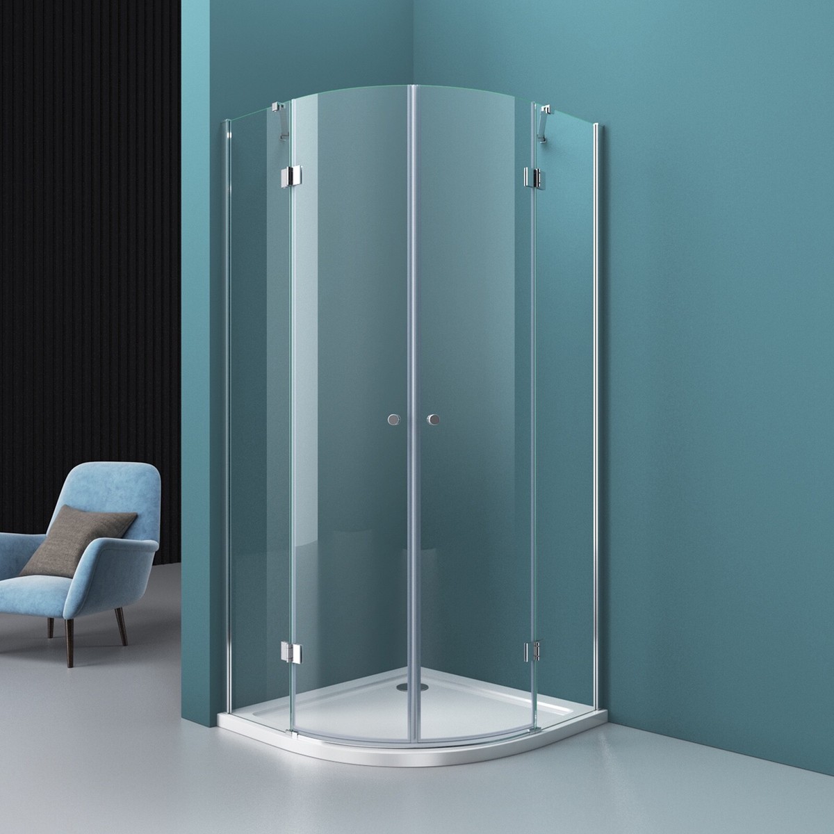 80/90cm Duschabtrennung Viertelkreis Runddusche Duschkabine ESG Glas 185-195cm