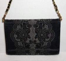 ISABELLA FIORE LOREN BLACK BROCADE EMBROIDERED FRONT FLAP SHOULDERBAG CLUTCH$295