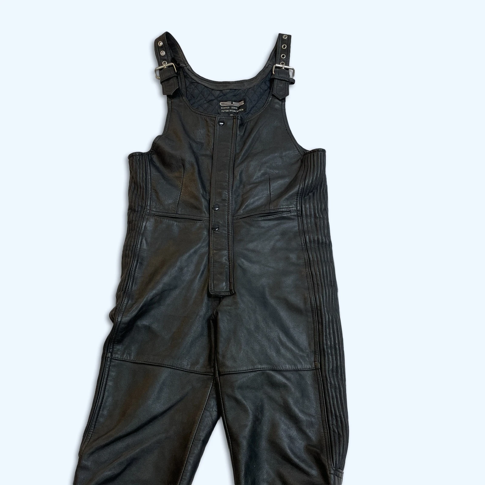 Vintage Mens 100% Leather Motorcycle Bib Overalls Racing Salopettes W34" L32"