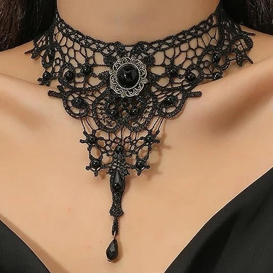Gothic Lace Choker Necklace,Non Piercing Nipple Jewelry Body Chains for Men Wome - Image 2 of 4