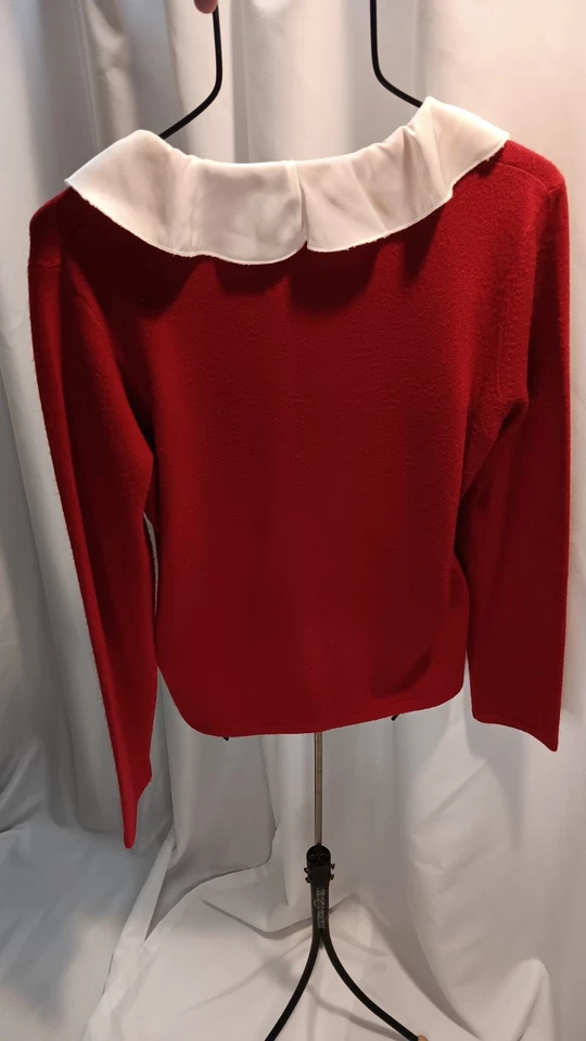 sag Harbor 女式毛衣 XL 码大号白色雪纺荷叶边领长袖 — 第 4/4 张图片