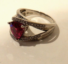 .925 Sterling Silver Lab Created 1-1/4 Carat Red Ruby Women's Ring Sz 9-1/2"
