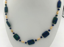 585 Italy 14K Gold Bead Azur Malachite Stone ...
