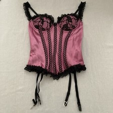 Vintage Frederick s of Hollywood Pink Black Lace Corset Bustier 32 - USA Made