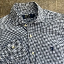 Polo Ralph Lauren Shirt Mens Small Blue White Gingham Check Button Down Cotton