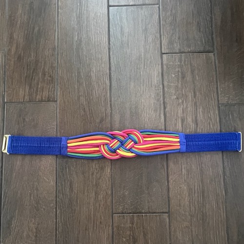 Vintage 1980s Vintage Multi Bright Rainbow Colors/Primary Color Stretch Belt - Picture 2 of 5