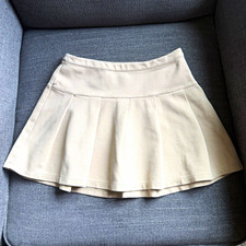 Gap Kids Girls Pleated Skirt M 8 Beige Cotton Uniform School Side Zipper