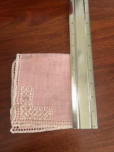 Vintage Pink LINEN Tea napkins. Deruta Sfilalto Pink T . Price for 1. - Picture 10 of 18