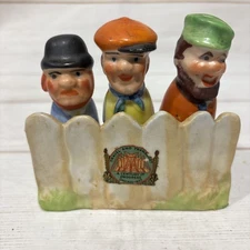 Antique Vintage Porcelain 3 Men Wine Liquor Bottle Cork Stoppers W/Holder~Japan