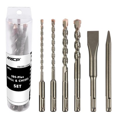 MACP 6-Piece SDS-Plus Masonry Drill Bit & Carbide Chisel Set 3/16''-1/2'' 6''