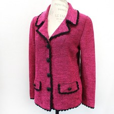 Vintage Pink Blazer Old Money Knit Cardigan Button Preppy Shoulder Pads USA M