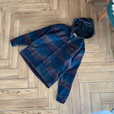Billabong Sherpa Flannel Jacke Hooded 90er Streetwear kariert Marineblau Gr. M