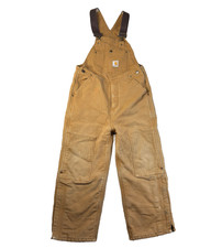 Carhartt Overalls Kid 10 Tan Dungarees Bib Double Knee Duck Youth Outdoor Cotton