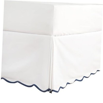Off White Chic Bed Skirt - Easy Fit Scallop Edge King White/Navy 14  Drop