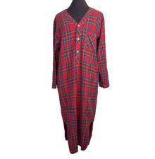 VTG L.L. Bean Flannel Nightshirt Women's Medium Red Plaid Made in USA Pocket