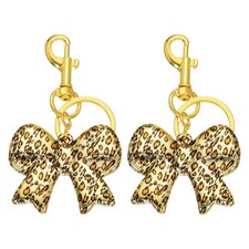 2Pcs Leopard Print Bow Keychain Cute Charm, Y2K Style Bag Charm Keyring, Gold