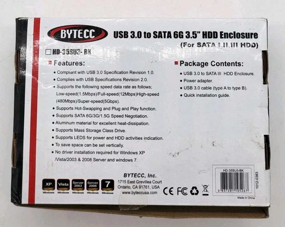 BYTECC HD-35SU3-BK 3.5" Black SATA I,II,III HDD USB 3.0 External Enclosure - Image 4 of 4