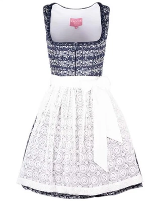 Dirndl Minna 50cm Länge marine dunkelblau weiß Blümchen Schürzenband - Bild 1 von 3