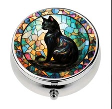Black Cat pill box medicine Trinket NEW Free Ship 2 Inch Stocking Stuffer