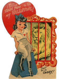 Vtg Valentine Pretty Circus Zoo Lion Tamer Wish Train You Don't Be Cagey c1930s