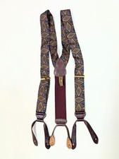 Vintage Trafalgar Suspenders Paisley Silk Brown Leather Braces England