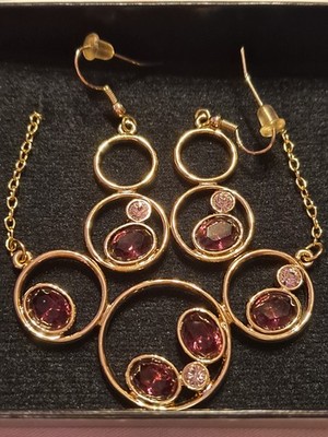 Amethyst mineral necklace & earrings set Gold toned Oriflame
